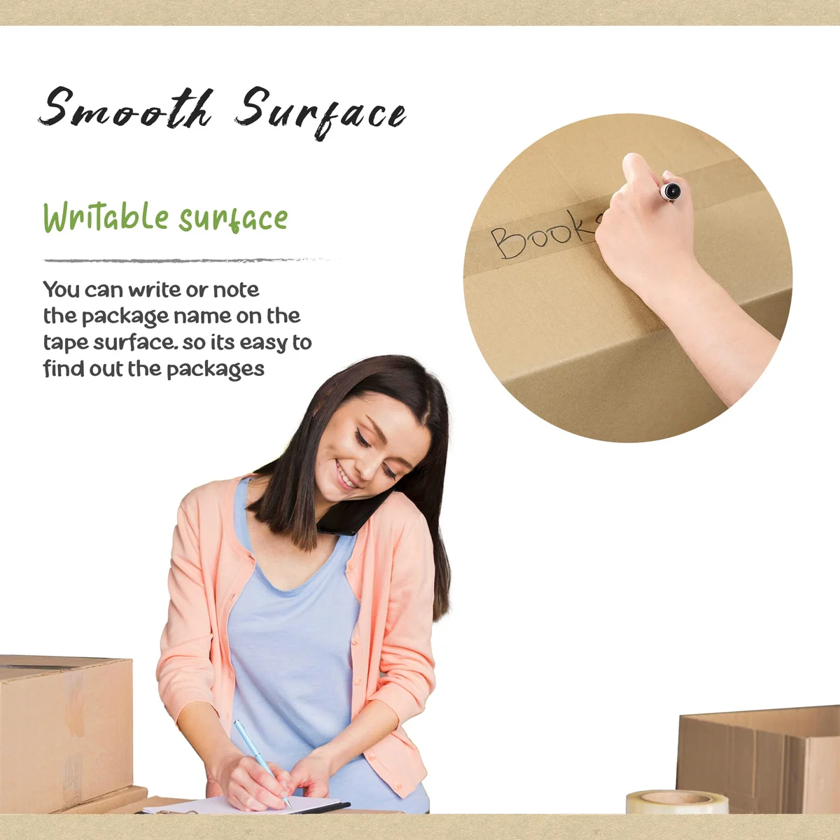 Roll of brown heavy duty paper tape made from eco-friendly kraft paper, 50m long and 4.8cm wide, self-adhesive
