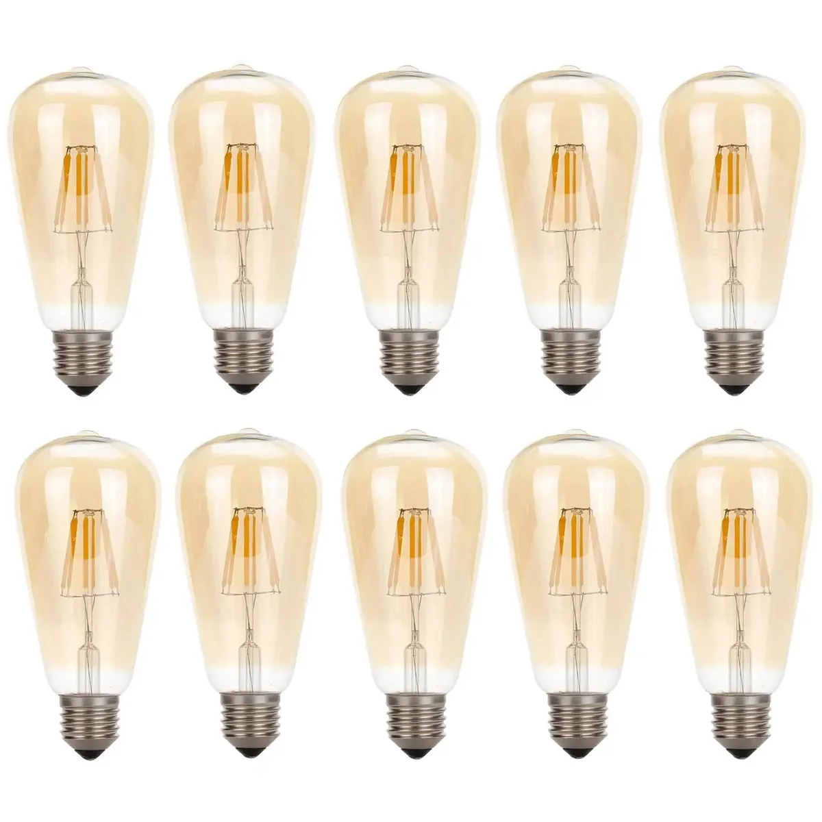 Set of 10 vintage LED bulbs ST64 E27 4W with warm white filament design, ideal for decorative lighting in UK homes and businesses