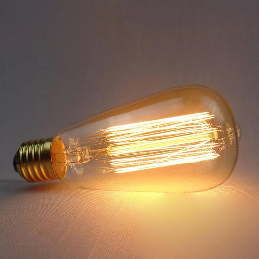 Set of 10 warm white 4W ST64 E27 retro Edison bulbs with visible filaments, ideal for vintage lighting decor