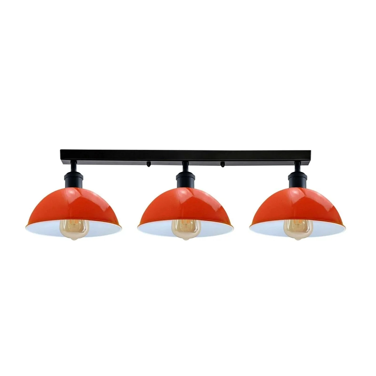 Industrial steam punk orange 3-way metal indoor hanging light with vintage pipe design and three scone cup lamp holders