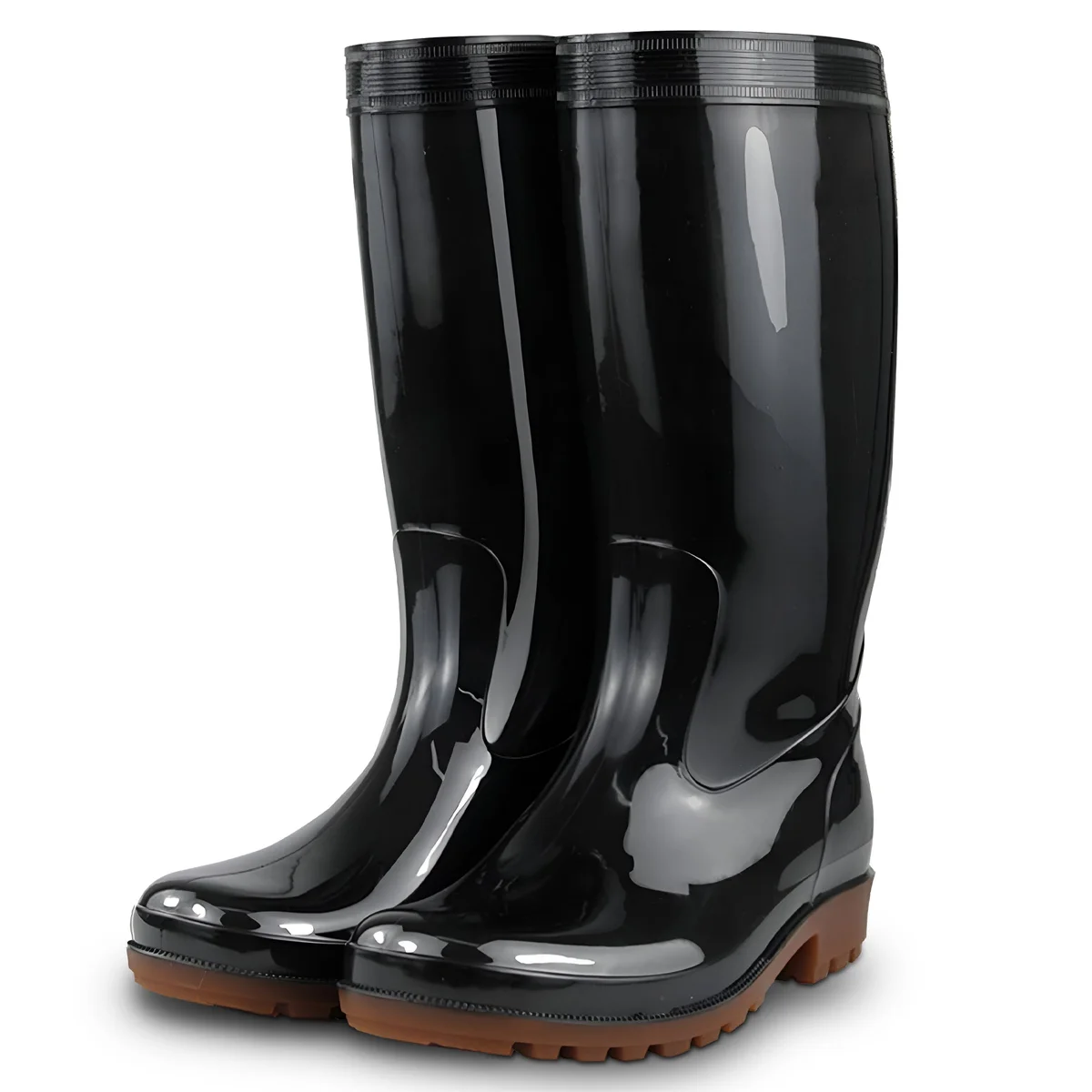 Pair of waterproof breathable overshoes in black PVC with slip-resistant soles and nylon mesh lining, shown folded for portability