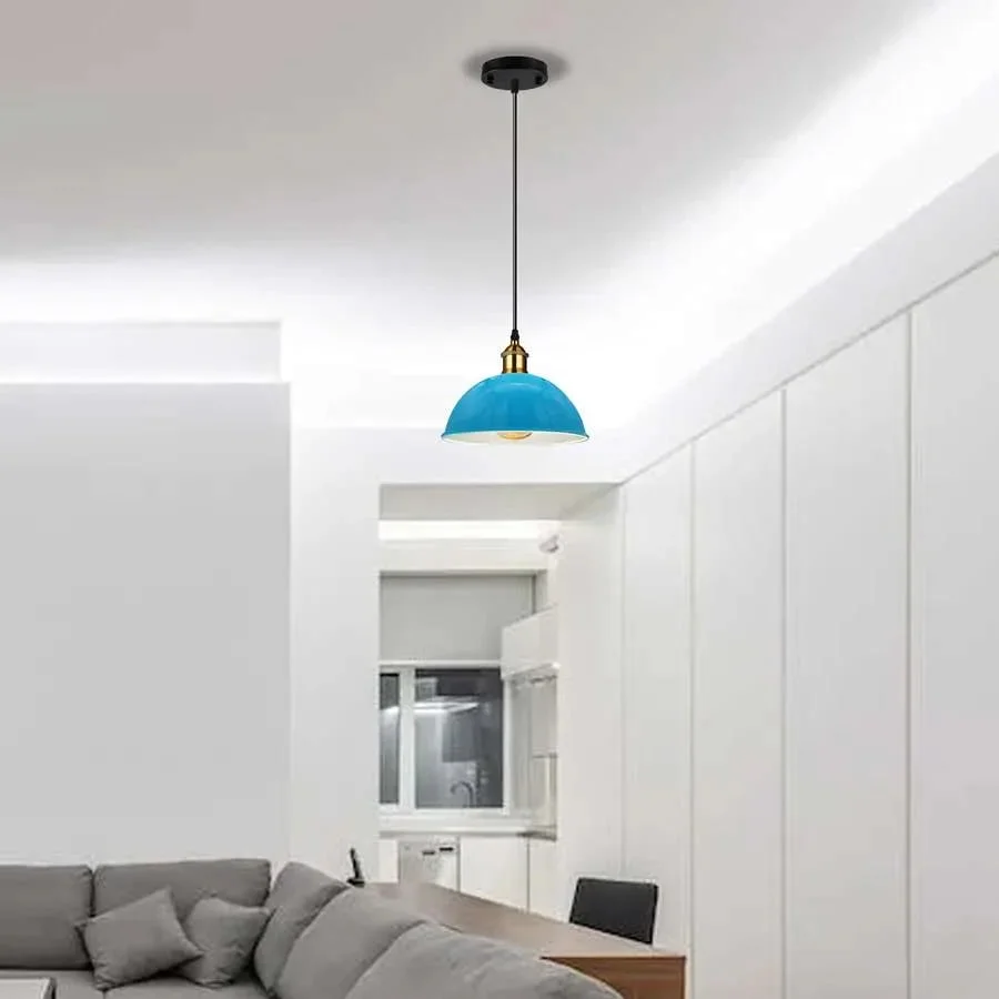 Vintage style metal shade pendant light with single head, black finish, and adjustable 95cm cable hanging from ceiling