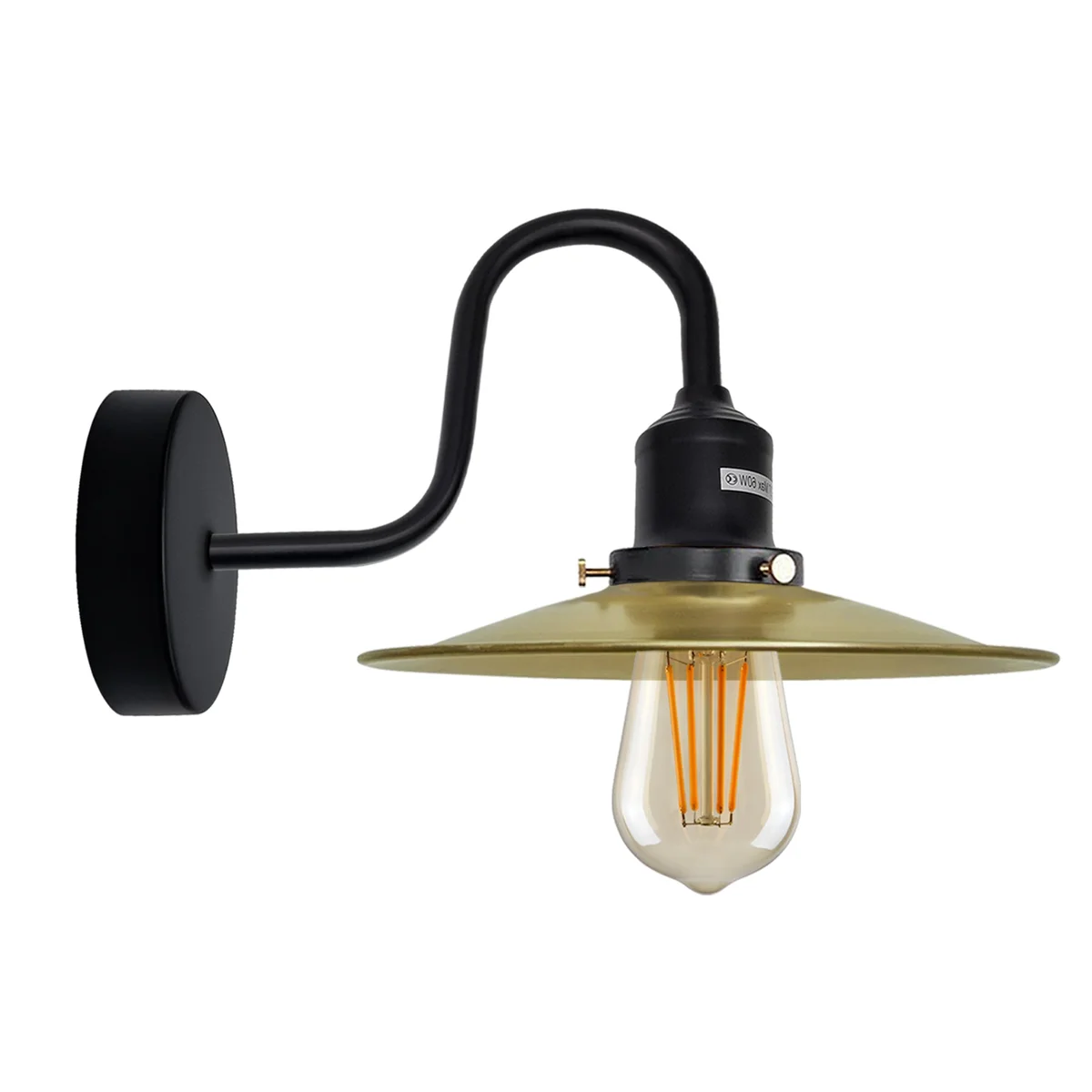 Industrial swan neck wall light with curved metal arm and E27 bulb holder in vintage industrial style