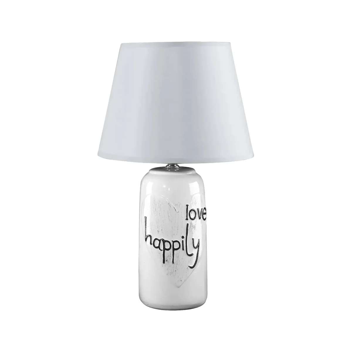 Elegant bedside ceramic table lamp with fabric shade providing soft bedroom lighting on wooden nightstand