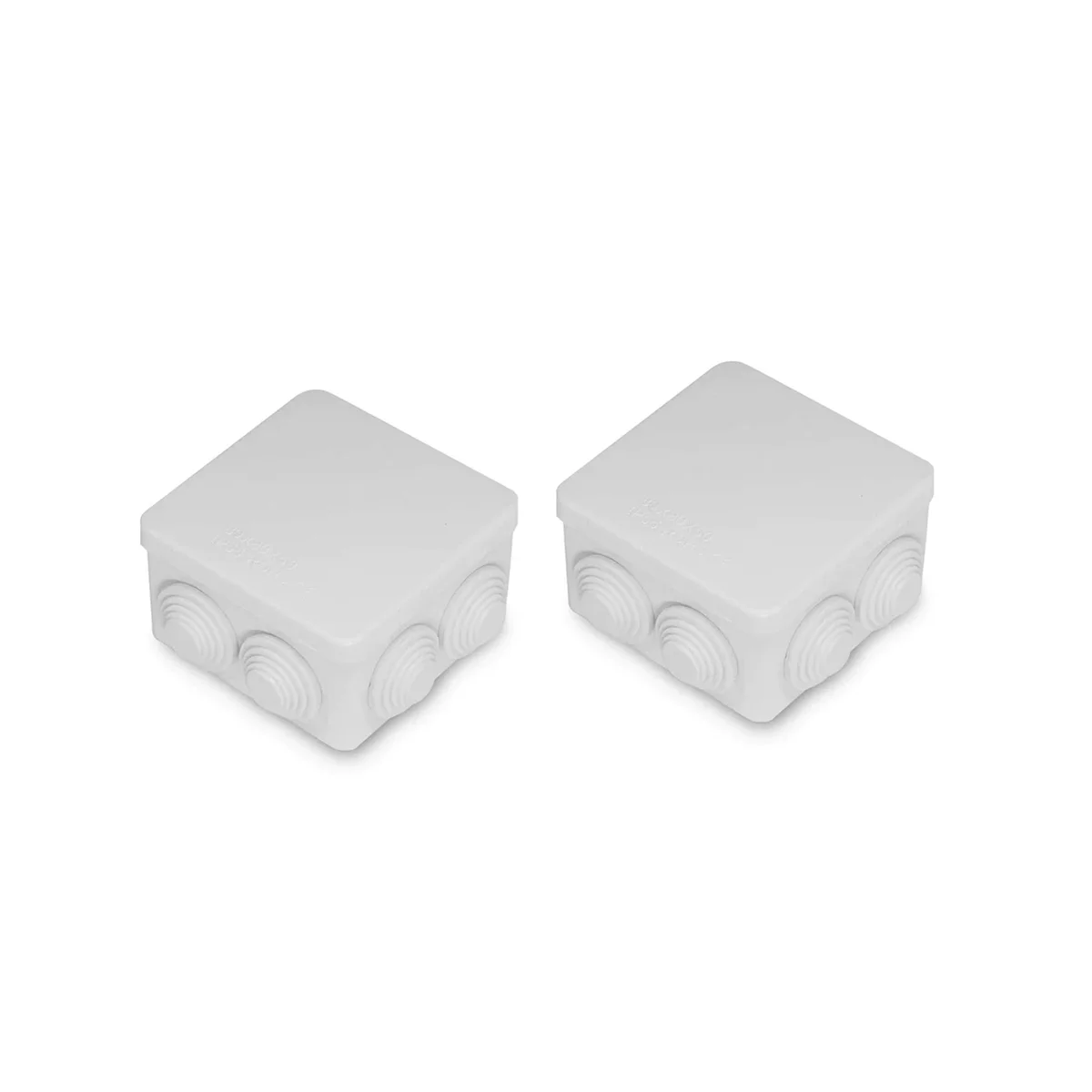 White waterproof junction box with removable panel, square shape, surface mounted, made from durable ABS plastic