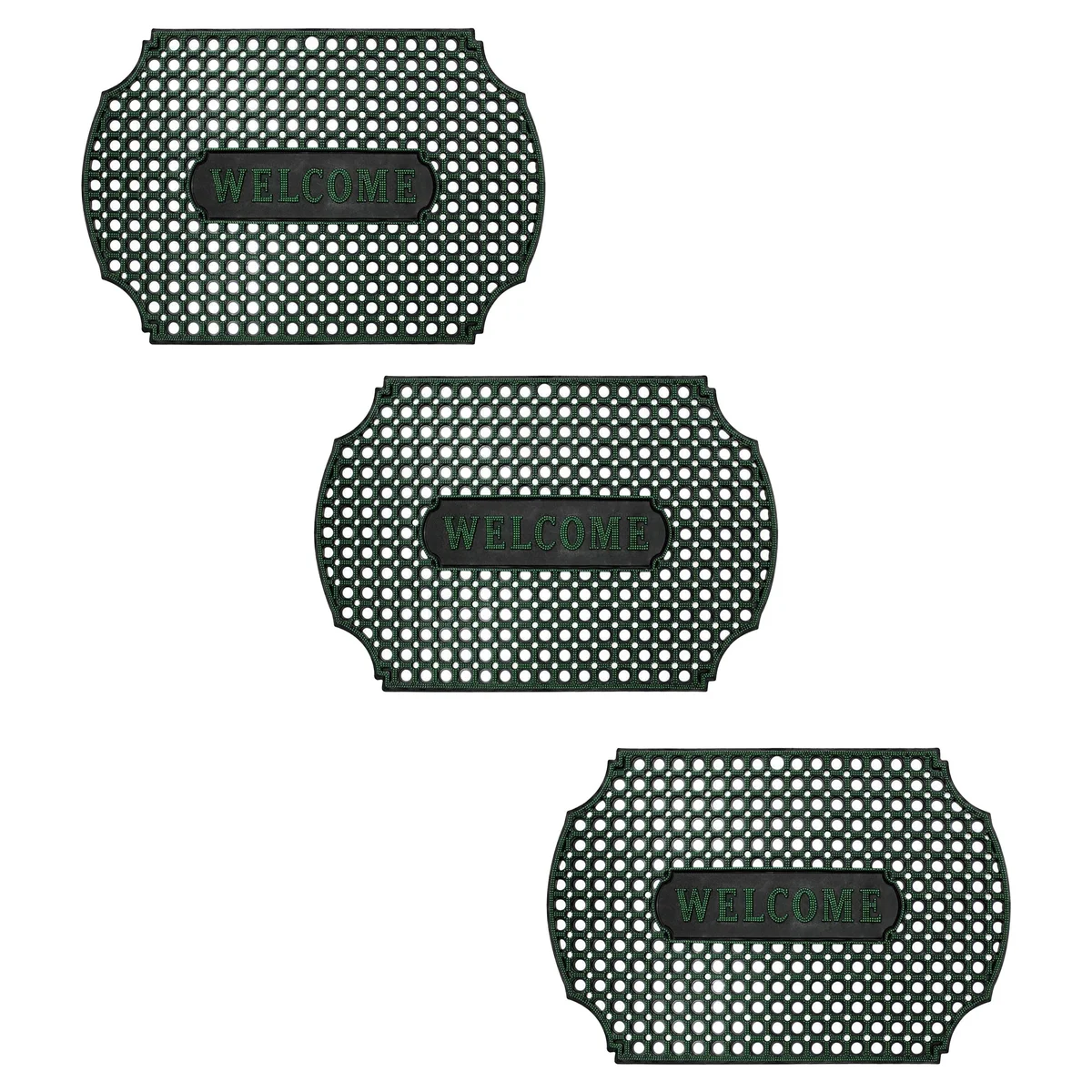 Black heavy duty rubber outdoor door mats with corner curved rectangle shape, designed for indoor and outdoor use, non-slip backing