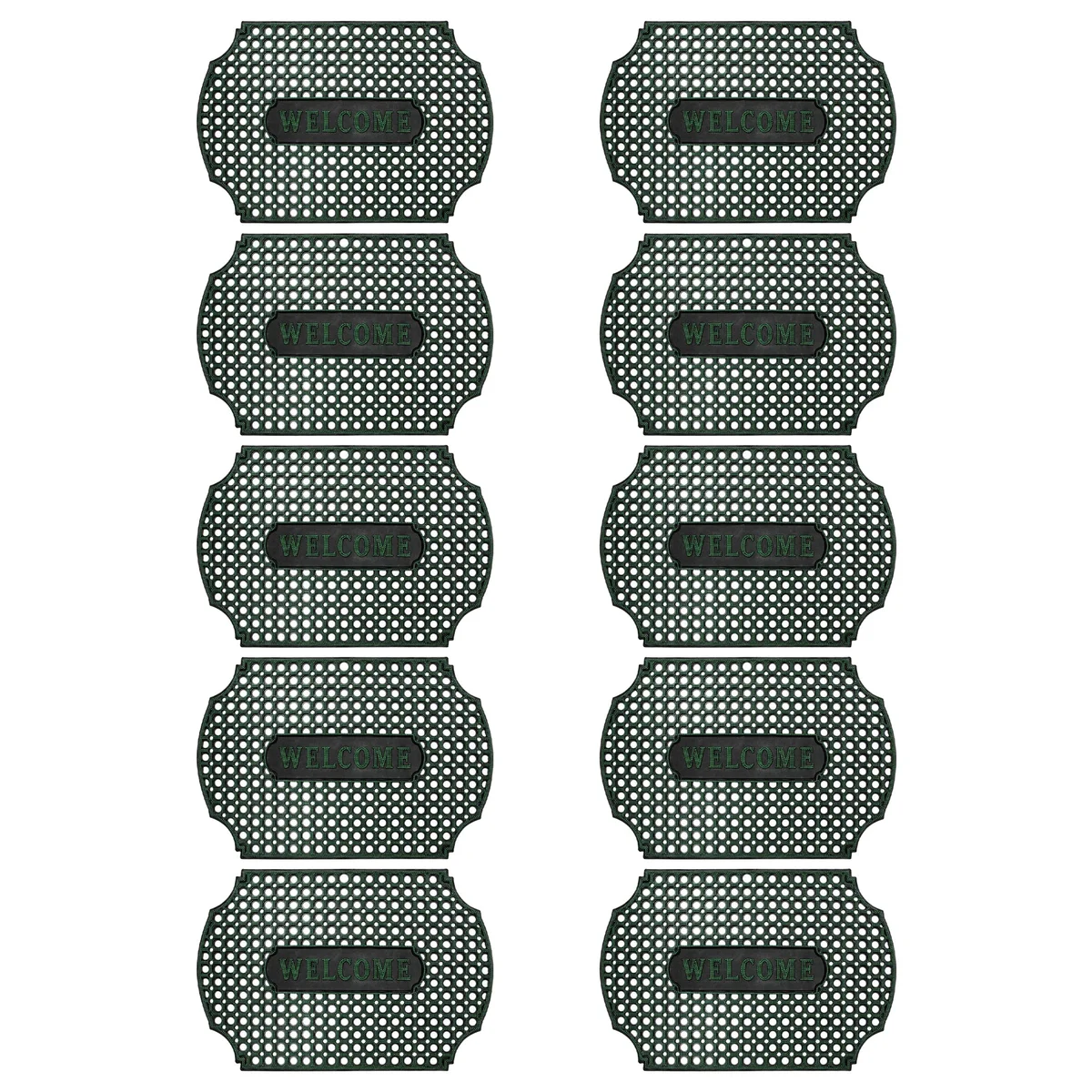 Black heavy duty rubber outdoor door mats with non-slip backing, corner curved rectangle shape, placed on outdoor floor