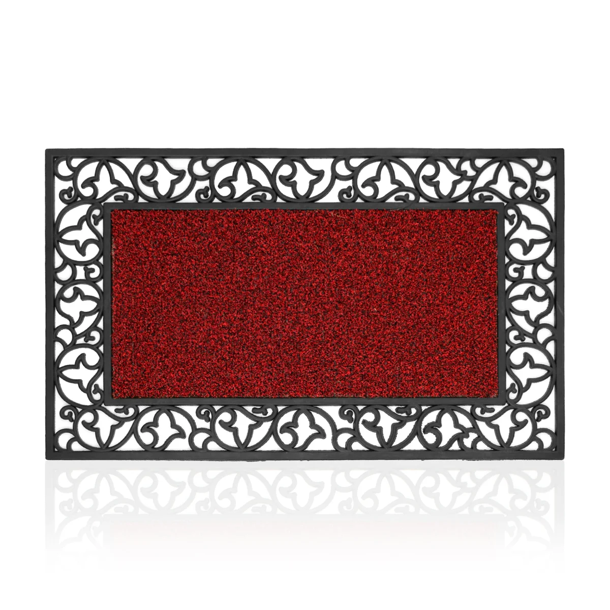 Black heavy-duty rubber outdoor doormat with non-slip backing, rectangular, 75cm by 45cm, placed on a porch floor