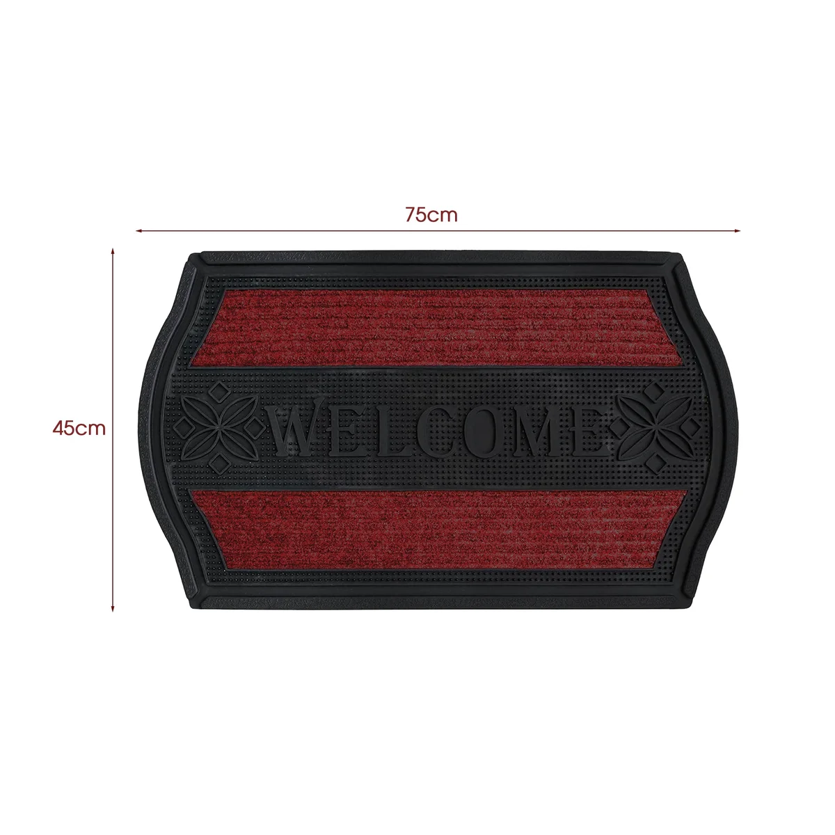 Modern black and red rubber kitchen door mats with curved edges, suitable for indoor and outdoor use, non-slip and washable