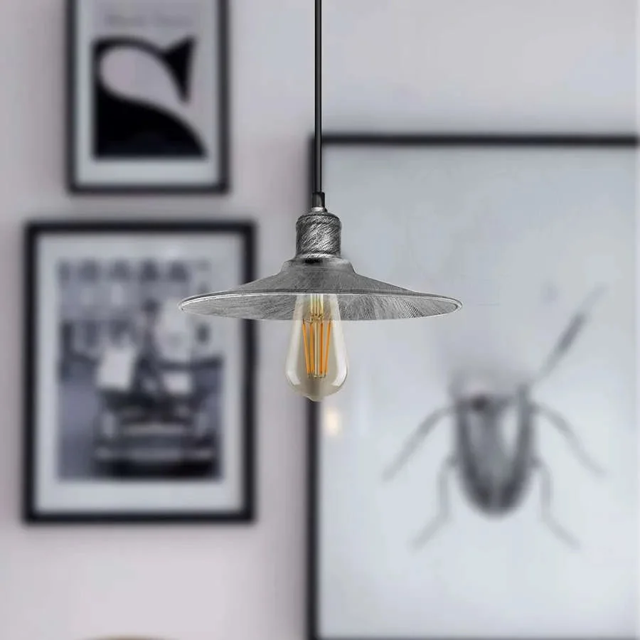 Adjustable pendant light with metal cone shade, vintage style, ceiling mounted, single head, black finish, E27 bulb holder