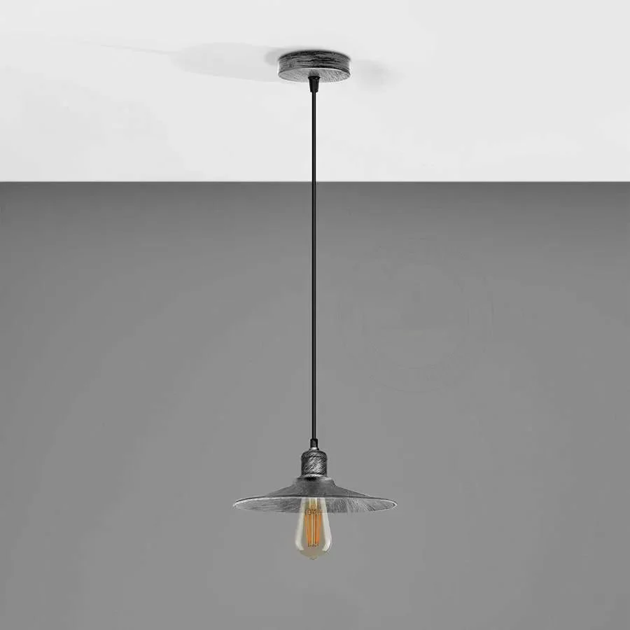Single vintage pendant lamp with adjustable metal cone shade and cord, suitable for ceiling mounting in various rooms