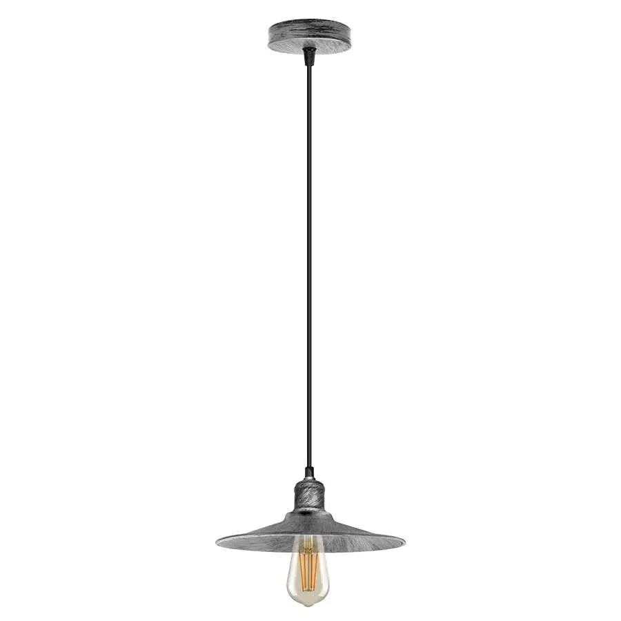 Vintage style single metal cone shade dimmable ceiling light with adjustable height and E27 bulb holder hanging from ceiling