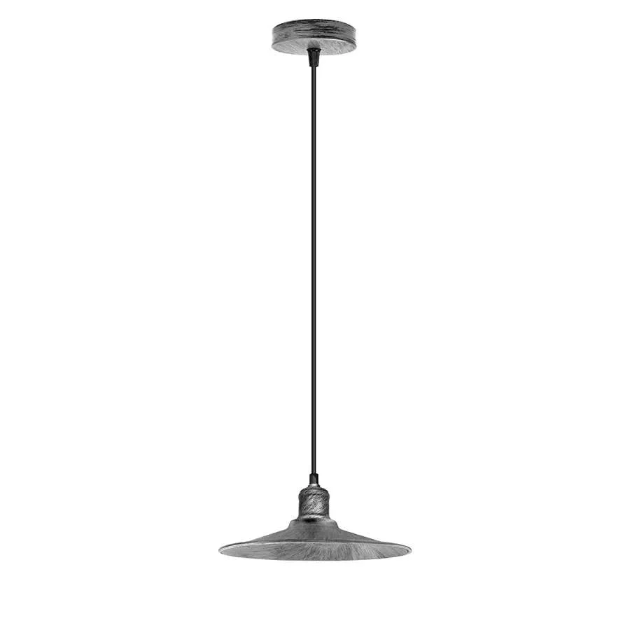 Adjustable height single pendant light with metal cone shade and E27 bulb pendant, shown hanging against white background