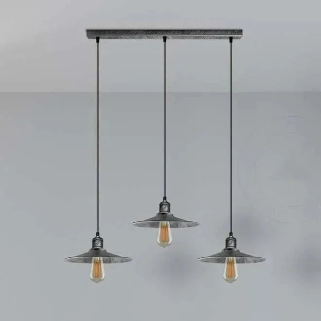 3 light pendant light with metal industrial style, hanging from ceiling, adjustable cable, dimmable E27 base