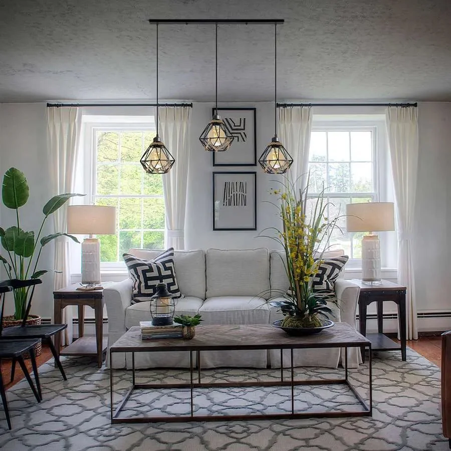 Three industrial wire cage pendant lights with hemp rope cables, each featuring an E27 screw base light socket