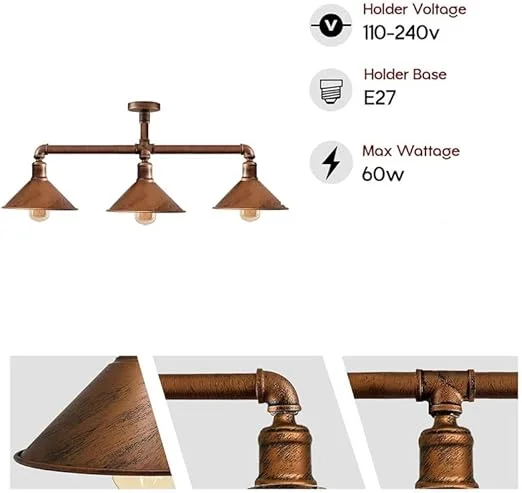 Steampunk style pendant ceiling light in brushed copper with exposed bulb and industrial design elements
