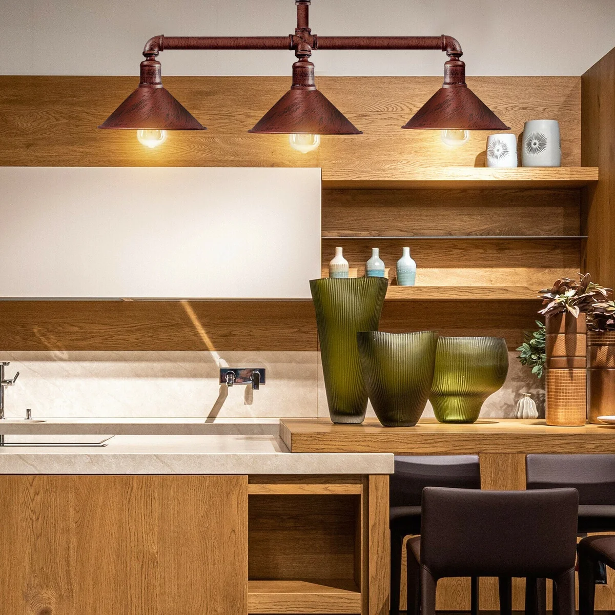 Brushed copper steampunk ceiling pendant with E27 bulb holder showcasing industrial style lighting design