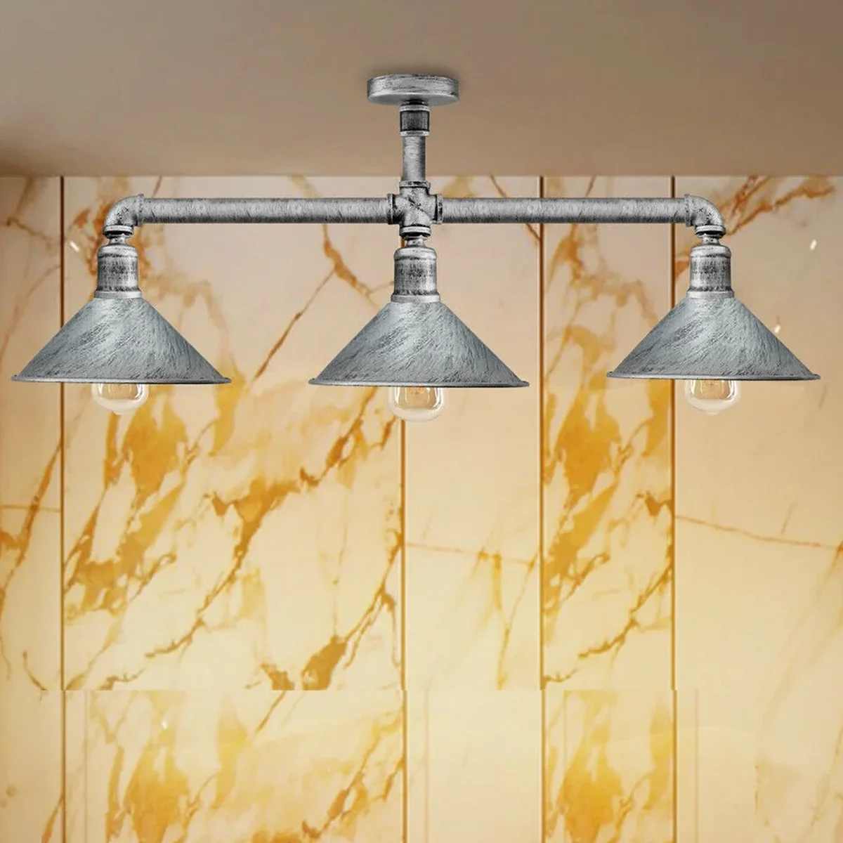 Brushed copper decorative ceiling lamp with E27 base, industrial steampunk style pendant light hanging from ceiling