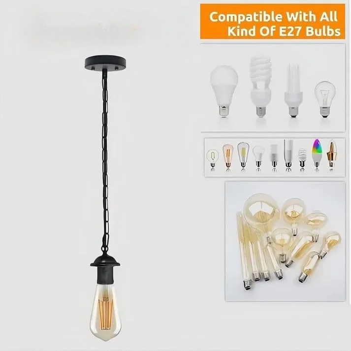 Adjustable pendant lamp kit with metal E27 holder, 85cm chain and 10cm ceiling rose – industrial design.