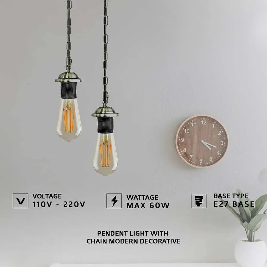 Metal E27 pendant kit with 10cm ceiling rose and 85cm adjustable chain, ready for bare‑bulb installation