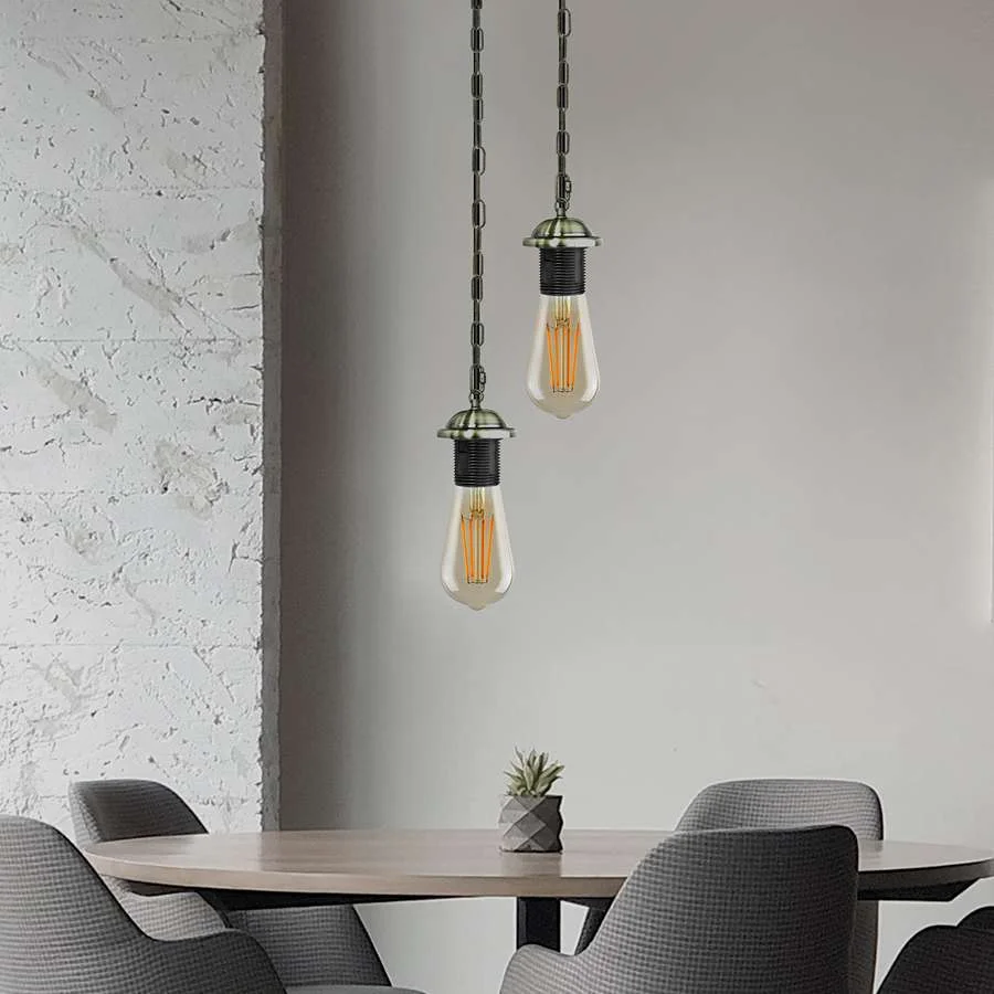 Industrial pendant light with solid metal E27 holder, 10cm ceiling rose, 85cm adjustable chain, ready to install kit