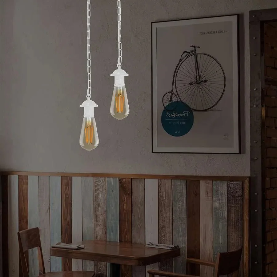 Industrial pendant light kit with metal E27 holder, 10cm rose, 85cm adjustable chain in all‑metal design.