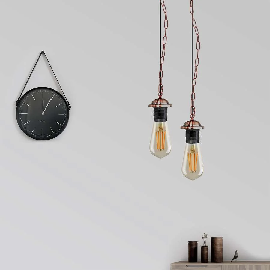 Industrial pendant light kit with metal E27 holder, 10cm ceiling rose and 85cm adjustable chain.