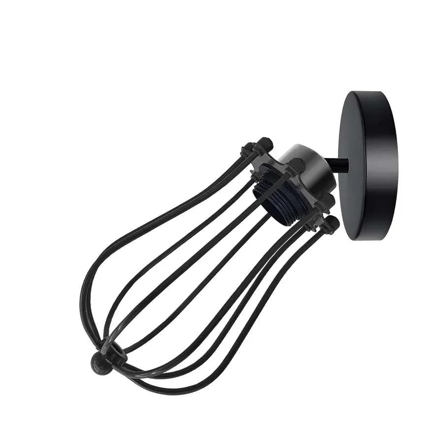 Adjustable vintage metal wall light with balloon-shaped wire cage and E27 bulb holder mounted on white wall