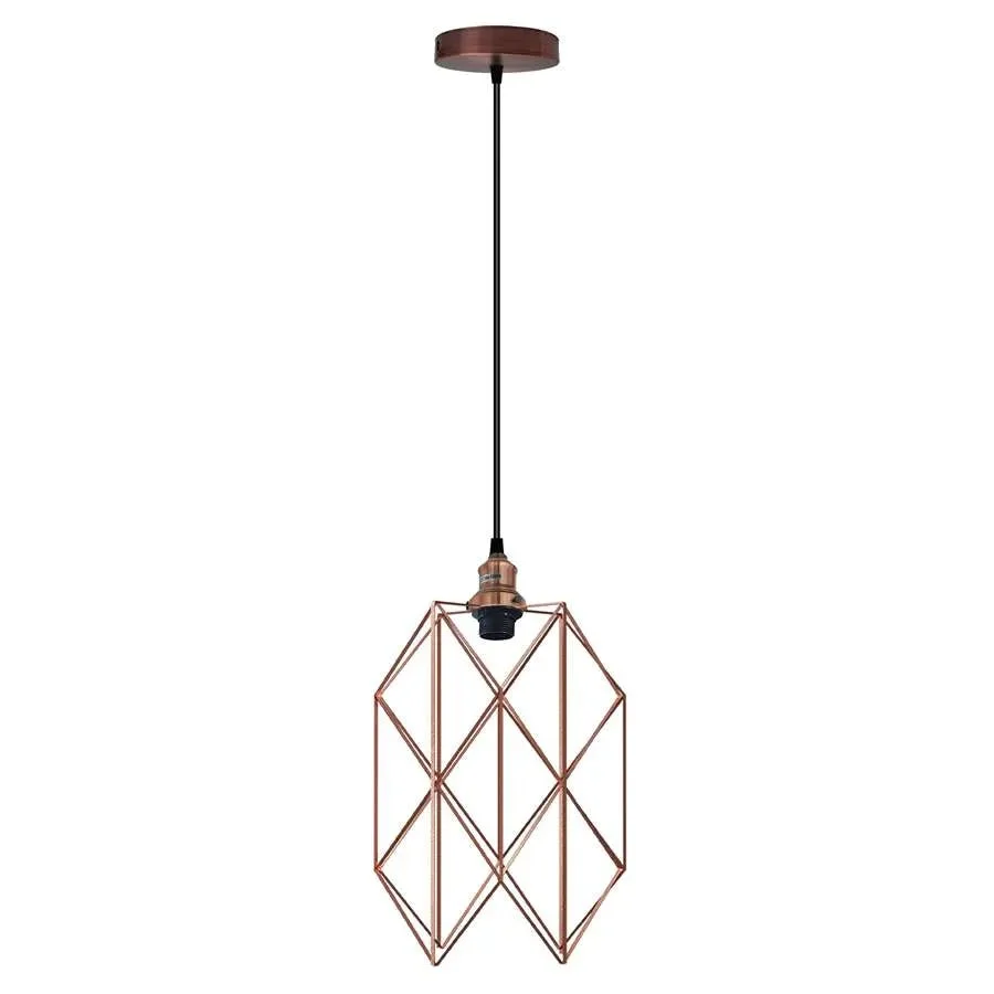Copper metal wire cage dimmable ceiling light pendant with black finish, 1m PVC cord, retro industrial style hanging fixture