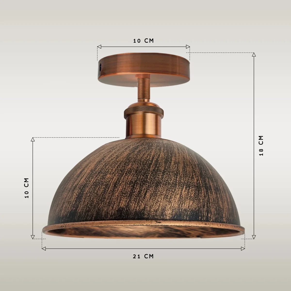 Brushed copper vintage dome ceiling light with smooth metallic finish and classic hemispherical shade for indoor use