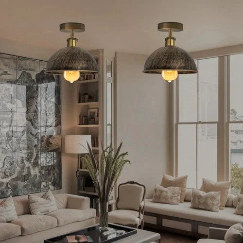 Brushed copper dome vintage style ceiling lamp with metal shade and E27 light holder, shown against white background