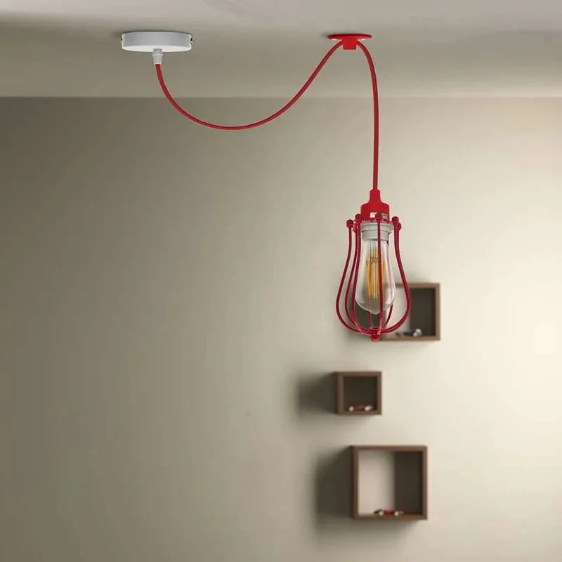 Single metal cage dimmable pendant lamp with adjustable cable and E27 bulb holder for ceiling mounting in industrial style