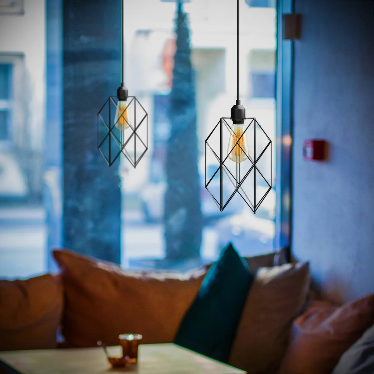 Black vintage metal cage pendant light with wire cage shade and 1m cable, ceiling mounted for indoor use