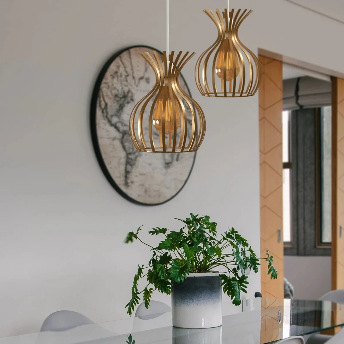 Copper metal wire industrial ceiling light shade with vase shape and open cage design, suitable for indoor use