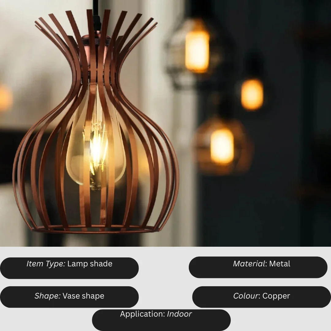 Copper metal wire cage lampshade with modern industrial design, E27 bulb compatible shade, 19cm wide and 26cm high