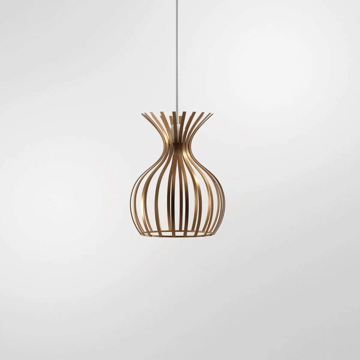 Modern copper wire cage lampshade with vase shape and painted finish, shown from side angle on white background