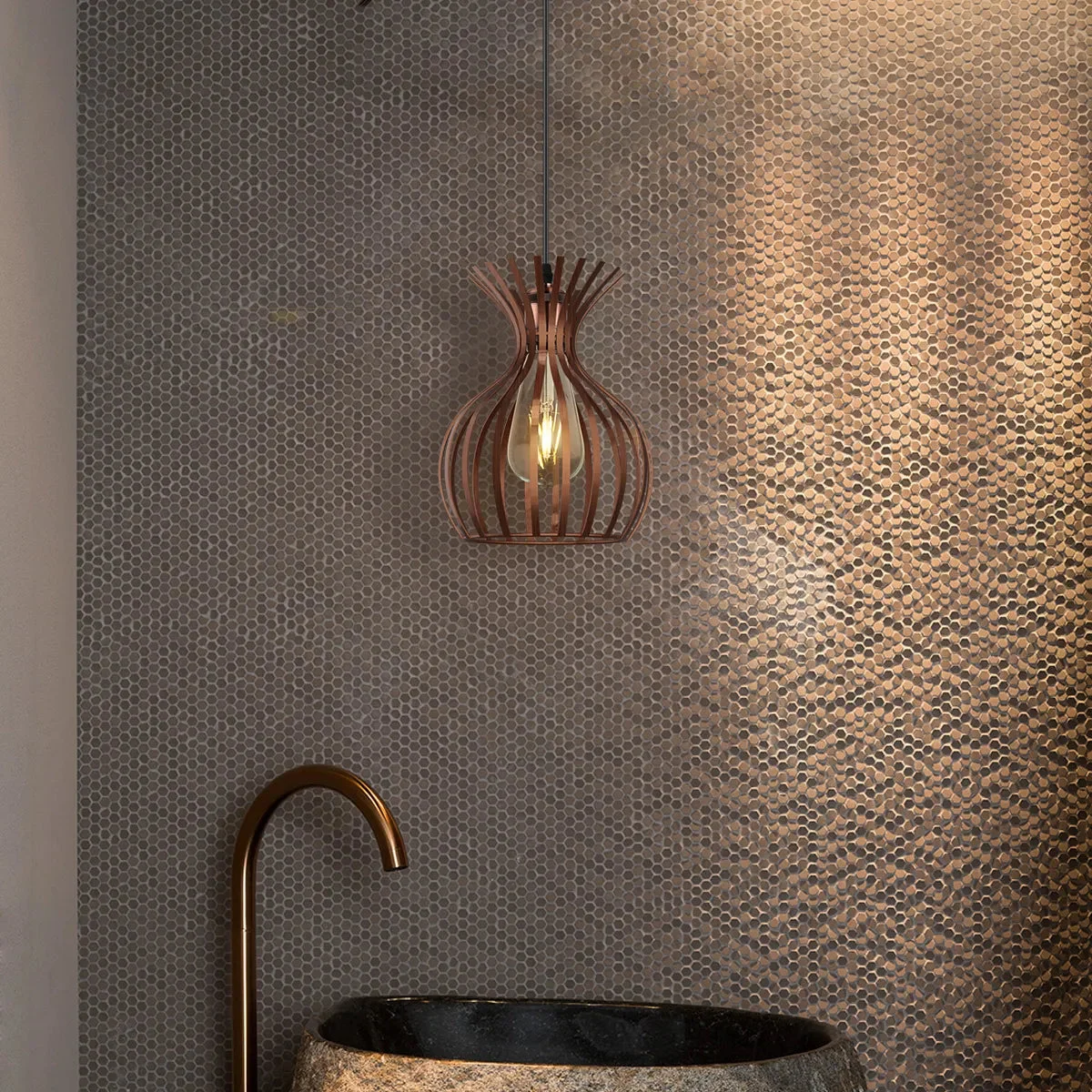 Copper metal wire cage industrial ceiling light with adjustable cable and E27 bulb holder, vintage style pendant lamp
