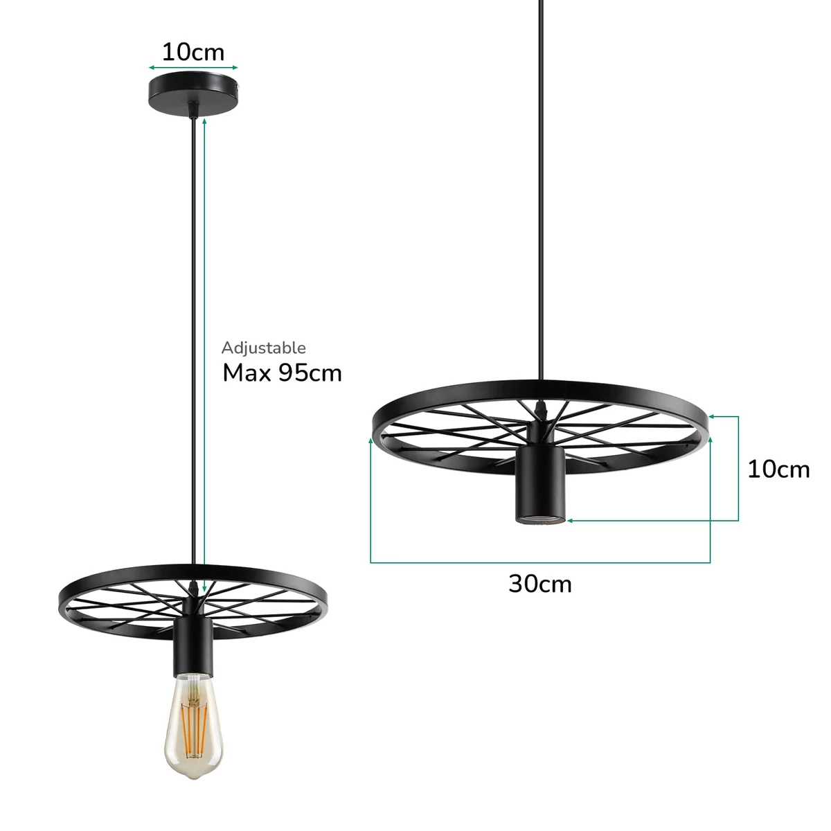 Vintage industrial metal wheel pendant light with multiple E27 bulb sockets, ceiling mounted retro chandelier design