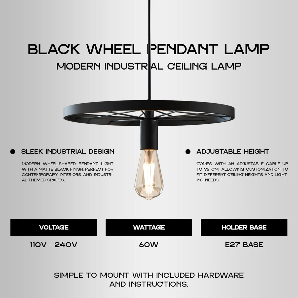Vintage industrial ceiling lighting wheel pendant chandelier with exposed bulbs and distressed metal finish hanging in room