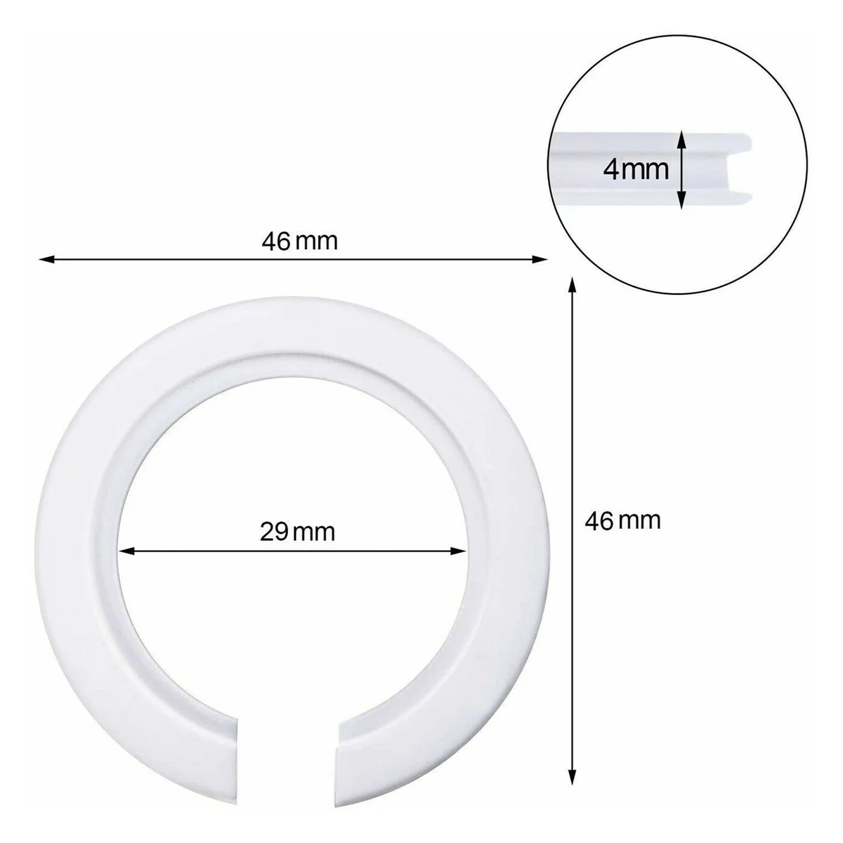White plastic light fitting reducer ring adapter with 46mm outer and 29mm inner diameter for lamp shades