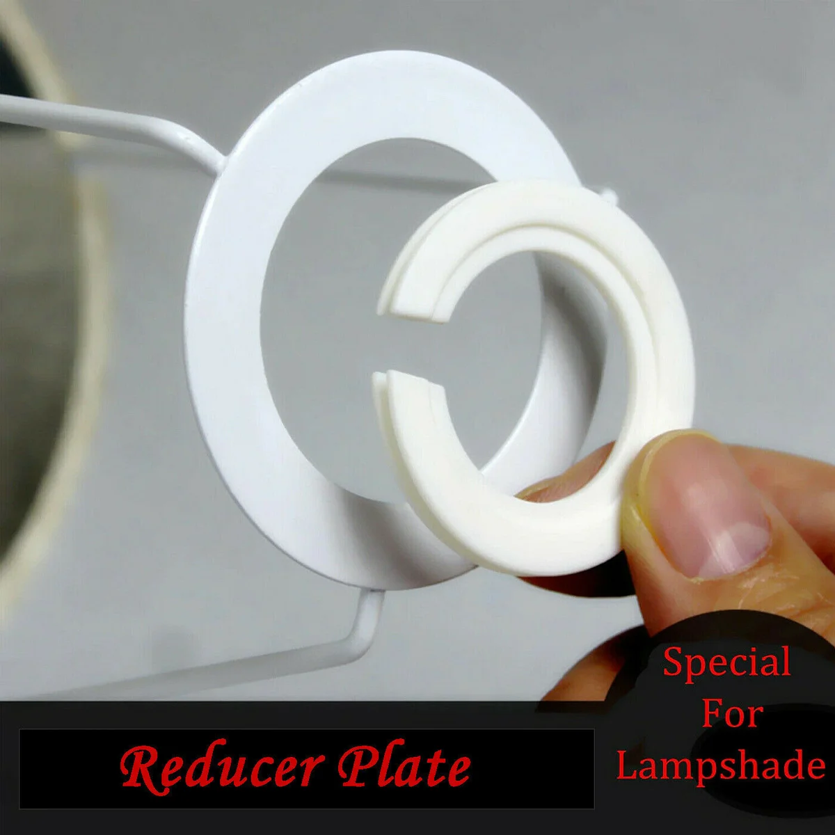 White plastic lamp shade ring reducer with 29mm inner and 46mm outer diameter for lamp fitting adapter