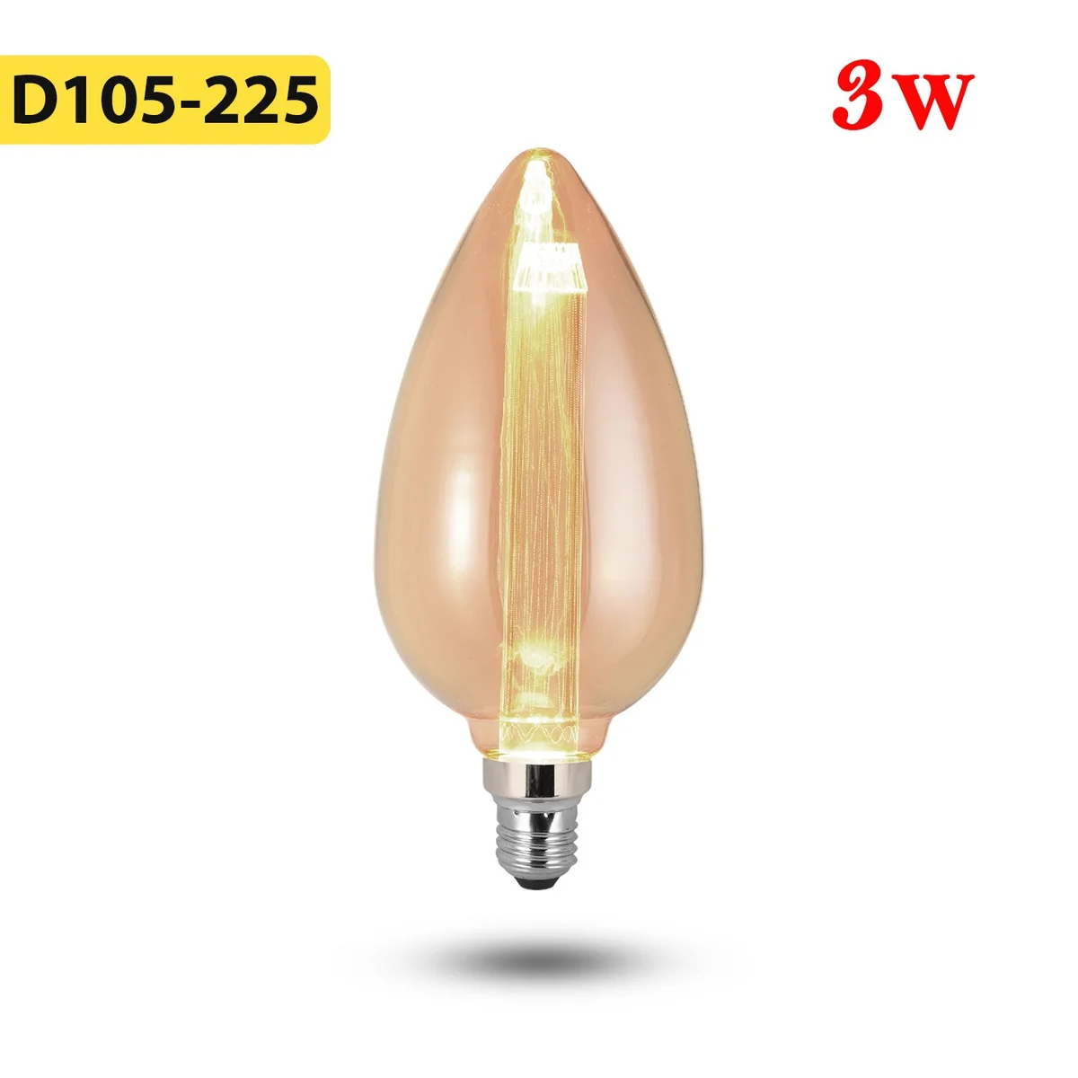 Vintage Edison bulb with amber glass and visible filament, E27 screw base, 3W warm white decorative light