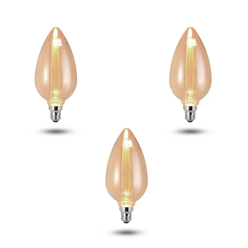Vintage Edison bulb with amber glass, E27 screw base, glowing warm white filament, 3W decorative light bulb