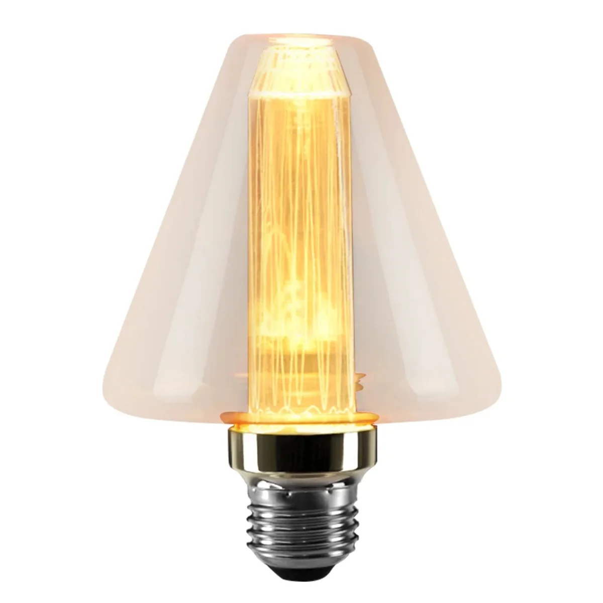 Vintage LED filament bulb with amber tinted glass and distinctive cone shape, E27 screw base, 3W energy-saving light