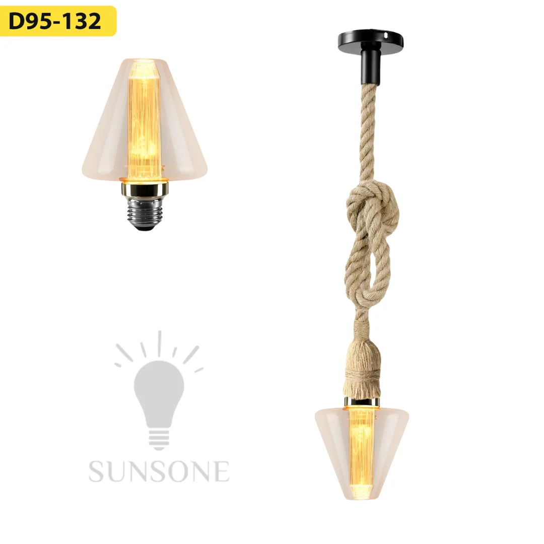 Vintage cone-shaped LED filament bulb with amber glass, E27 fitting, showcasing energy efficient LED design and warm glow