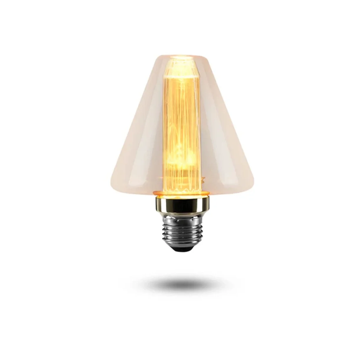 Vintage industrial cone bulb with amber tinted glass and vertical LED filament, E27 screw base, 3W energy-saving light