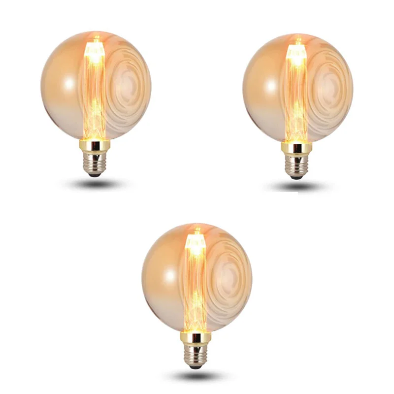 Vintage LED globe bulb with E27 base, clear glass globe shape, warm white 3W filament style light bulb