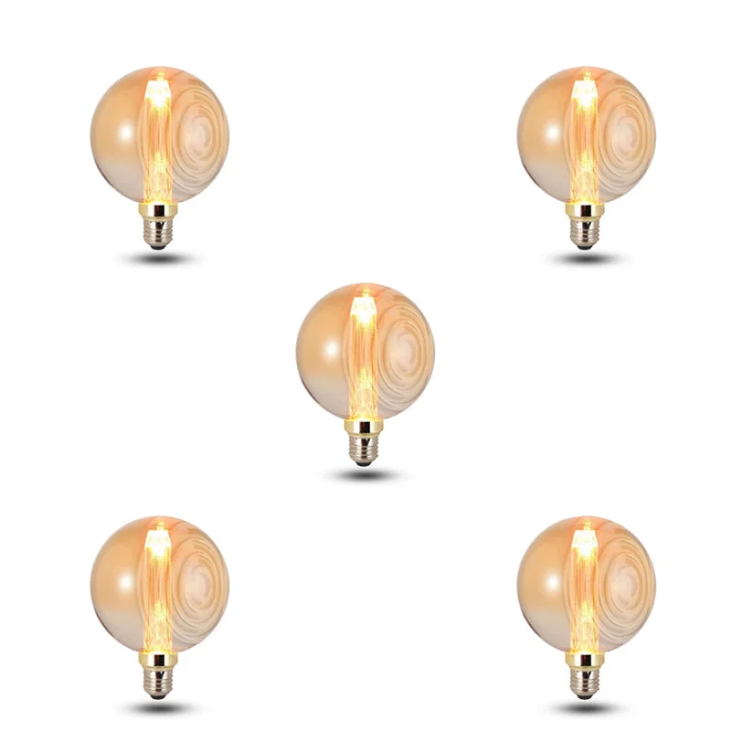 Vintage LED globe bulb with E27 base, clear glass globe shape, warm white filament light, 3W energy-saving design