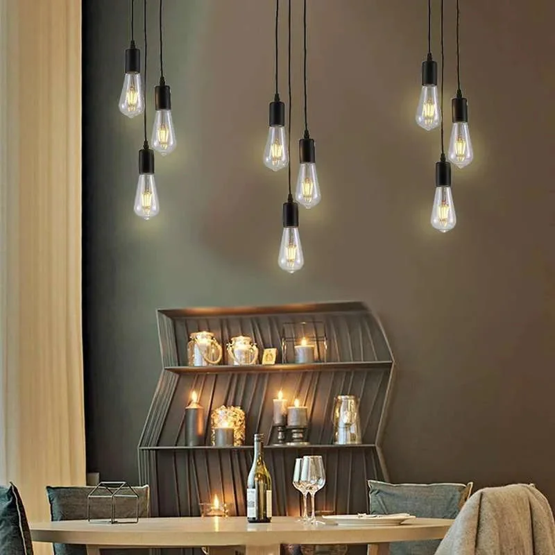 Black vintage industrial 3-way pendant E27 ceiling light with adjustable cables and metal round ceiling rose