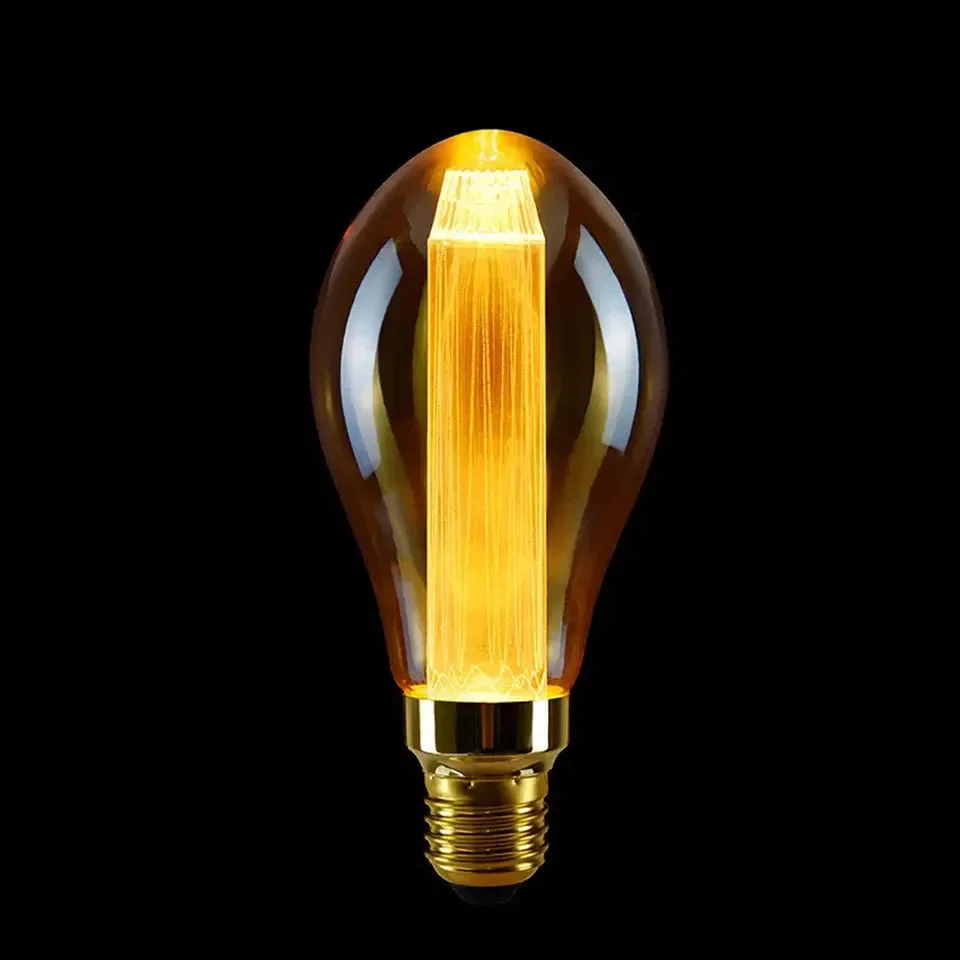 Vintage non-dimmable filament bulb with E27 base, warm white glow, ellipsoidal antique glass shape, 3W power, 16cm height